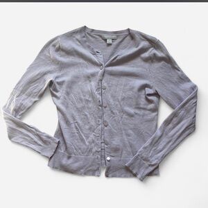 New York & Company Lavender Crewneck Button-Front Cardigan
